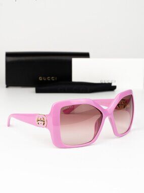 Gucci Women Sunglasses Pink Burgundy Gradient Square GG2015S 005 NEW AUTHENTIC